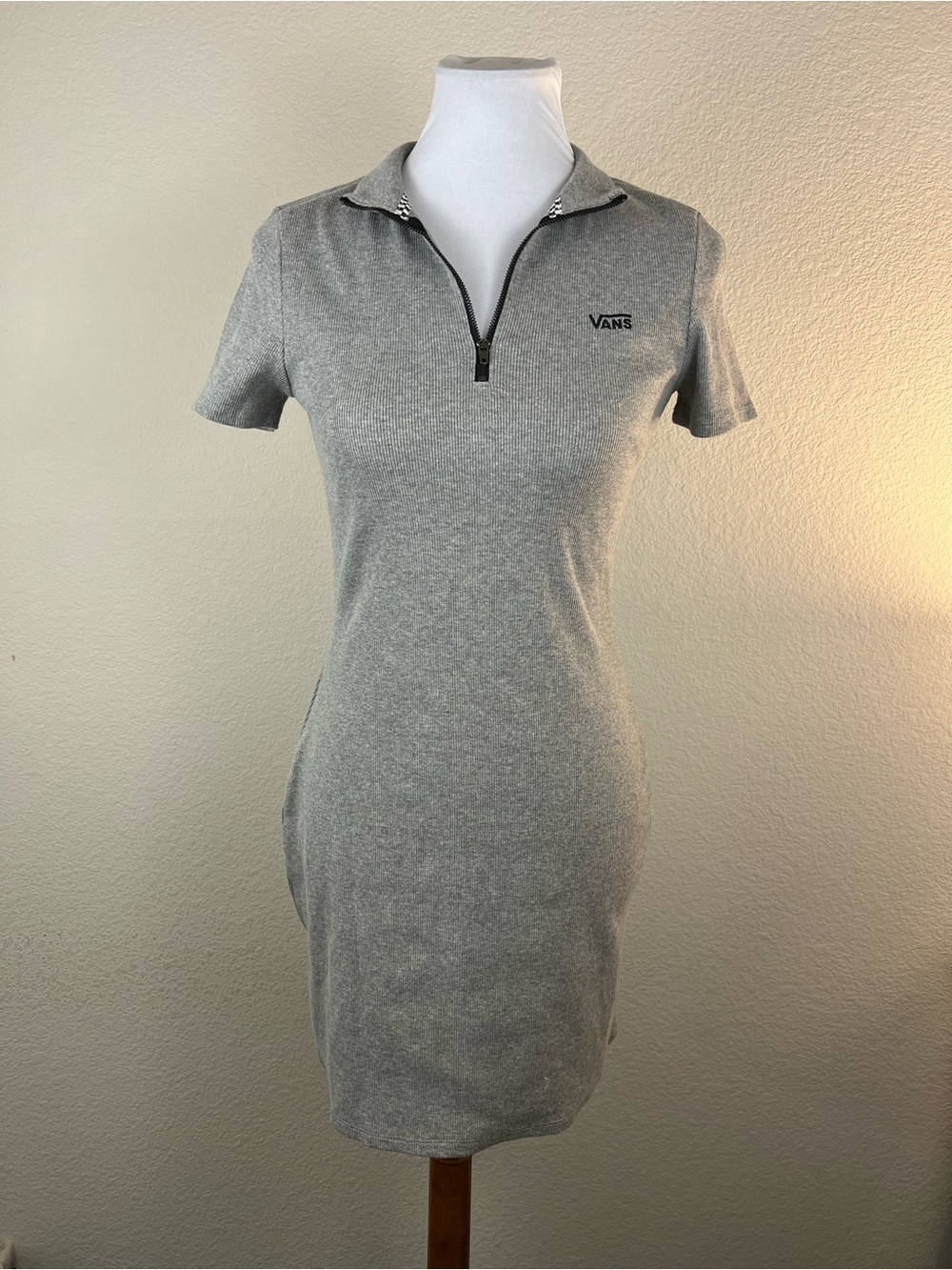 Vans Light Gray Ribbed Zip Polo Mini Dress